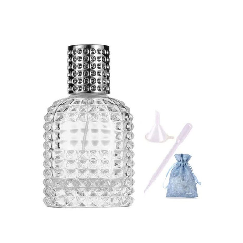 JJKMALL 50ml/1.7oz Refillable Perfume Atomizer Bottle - Thick Clear Glass, Fine Mist Spray for Luxury Fragrances & Aftershaves (Includes Funnel, Dropper, Storage Bag) - Image 1